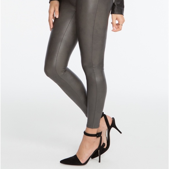 SPANX Faux Leather Gunmetal Leather Leggings - Picture 1 of 4